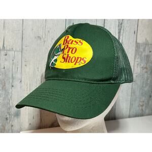 Bass Pro Shops Trucker Hat Green Mesh Adjustable Fishing Hunting Cap OSFA